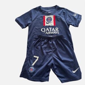 Kylian Mbappe Soccer Football Home Blue Jersey AND Shorts by Nike Kids Youth XS